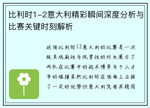 比利时1-2意大利精彩瞬间深度分析与比赛关键时刻解析